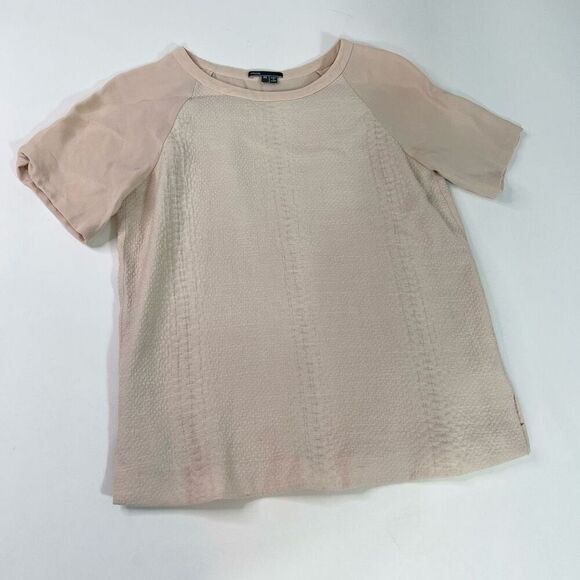 Vince Blouse Womens XS Peach Lined Textured Rayon Blend Short Sleeve Top - Picture 1 of 11